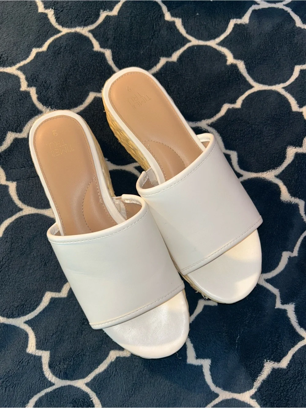 Time and Tru White Platform Slide Wedges with Braided Espadrille Sole